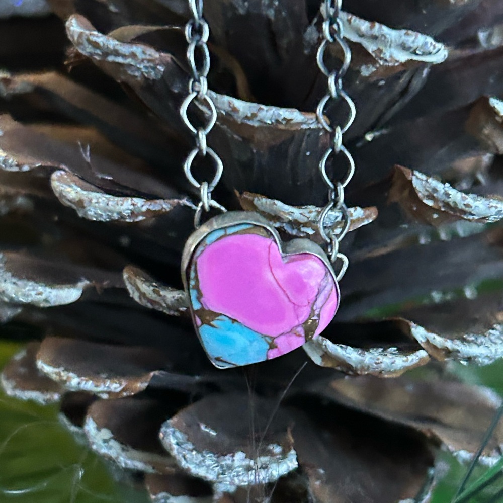 925 Sterling cotton candy turquoise heart necklace - Picture 5 of 6